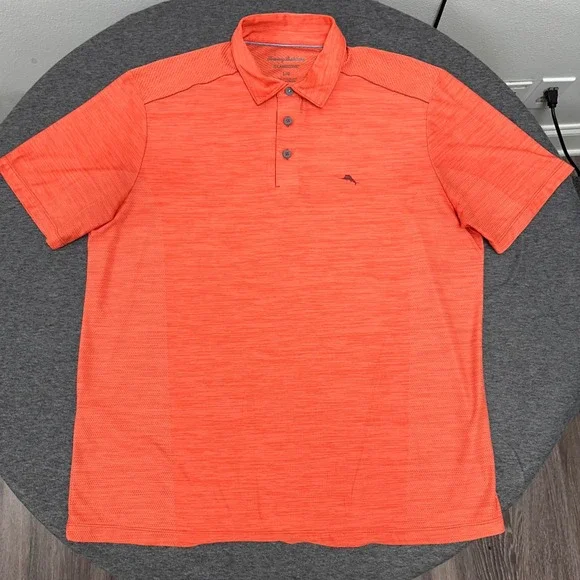 Tommy Bahama IslandZone Polo Shirt Vibrant Coral Performance Golf Large Beach - Picture 5 of 13
